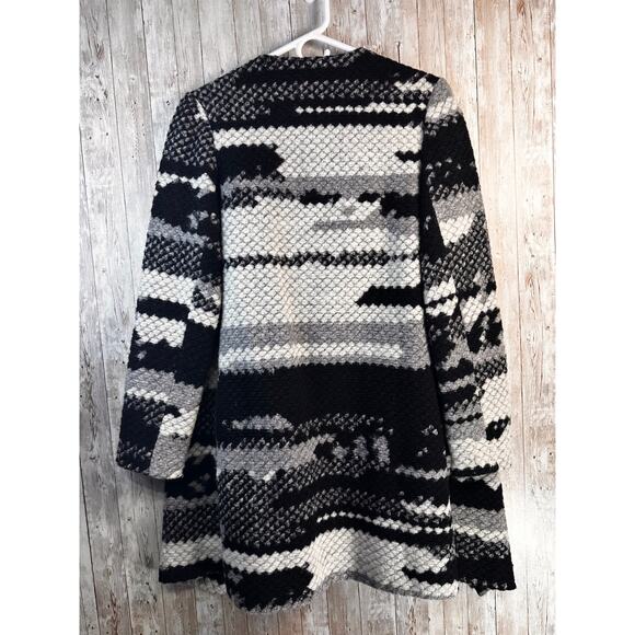 Anthropologie Guest Editor Wool Sweater Coat Womens S Black‎ White Aztec Cascade - Picture 3 of 9